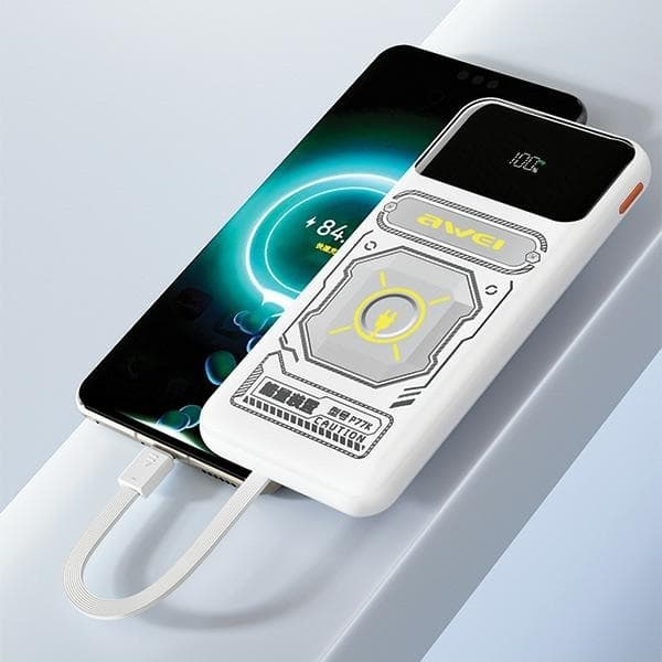 Awei Powerbank 10000mAh 22.5W Med USB-C/Lightning Kabel - Svart