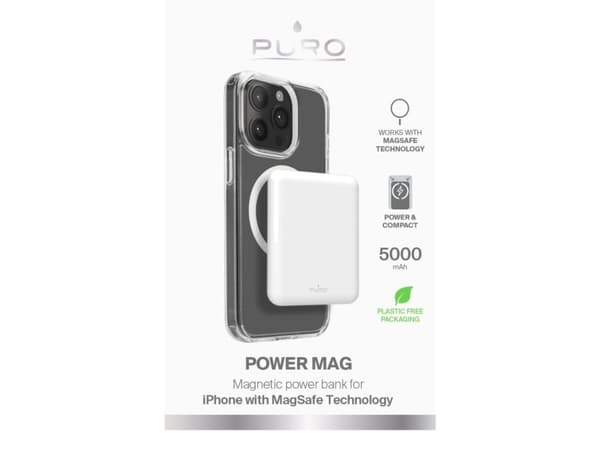 PURO Power Mag, 5000 mAh, Trådløs lading, Hvit