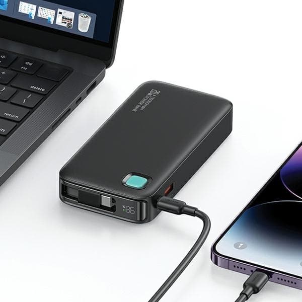 USAMS Powerbank 10000mAh 20W Med USB-C Kabel Retractable - Lila