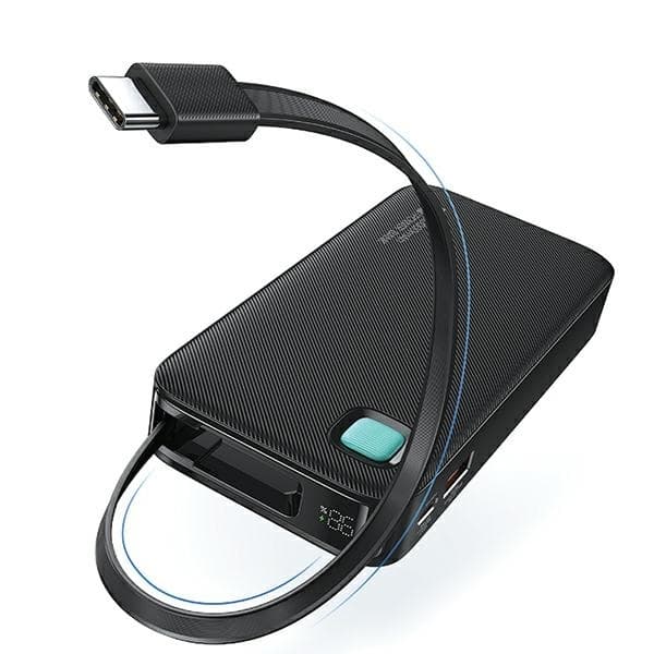 USAMS Powerbank 10000mAh 20W Med USB-C Kabel Retractable - Lila