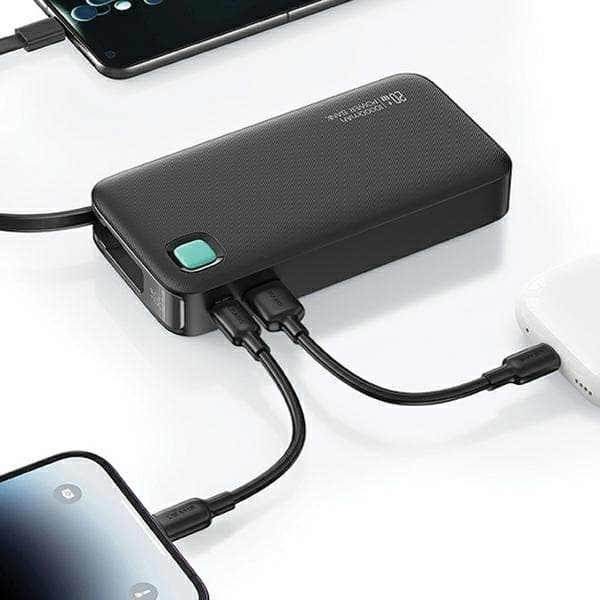 USAMS Powerbank 10000mAh 20W Med USB-C Kabel Retractable - Lila