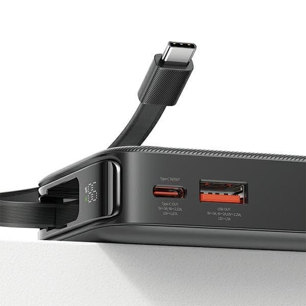USAMS Powerbank 10000mAh 20W Med USB-C Kabel Retractable - Lila