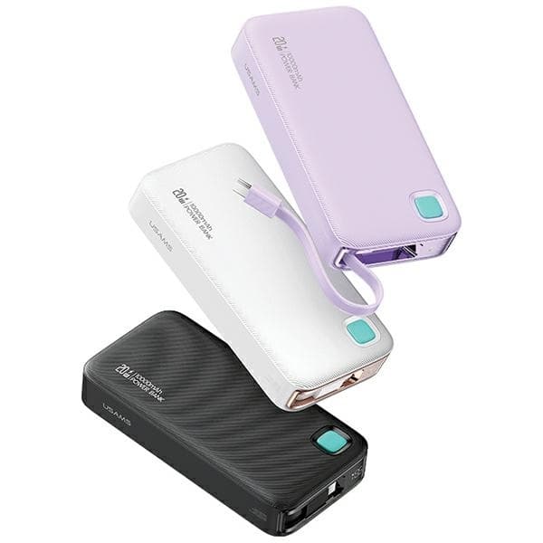 USAMS Powerbank 10000mAh 20W Med USB-C Kabel Retractable - Lila