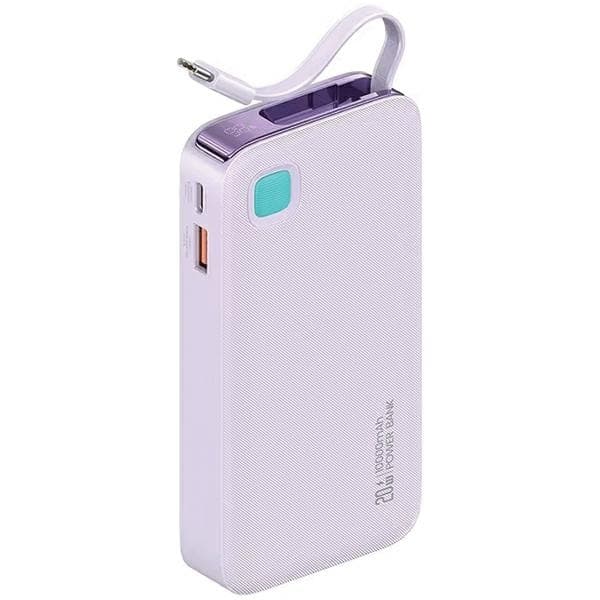 USAMS Powerbank 10000mAh 20W Med USB-C Kabel Retractable - Lila