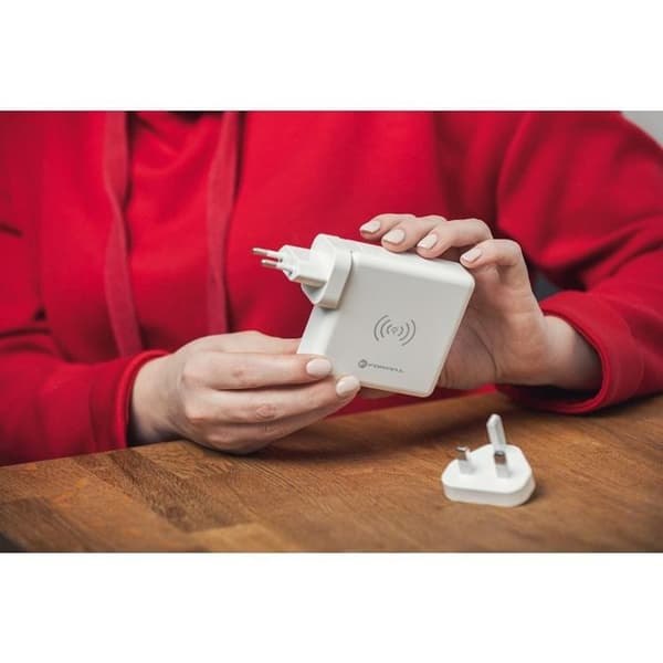Forcell 4in1 Väggladdare USB/USB-C och Powerbank 8000 mAh 15W - Vit
