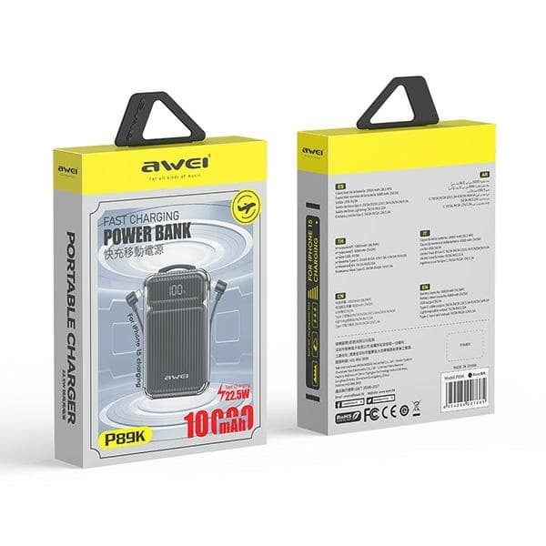Awei Powerbank 10000mAh 22.5W Med USB-C/Lightning Kabel