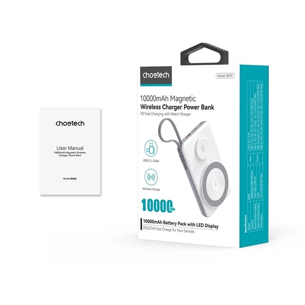 Choetech MagSafe Powerbank 10000mAh med Trådlös Laddare för Apple Watch/iPhone