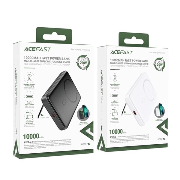Acefast Trådlös Powerbank 10000mAh 20W med Kabel - Svart