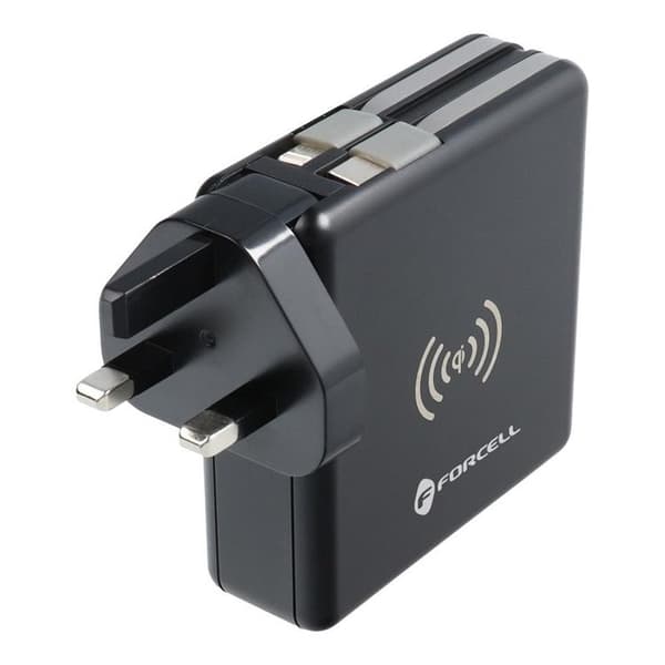 Forcell 5in1 Laddare och Powerbank 10000 mAh USB-C/Lightning Kabel 20W - Svart