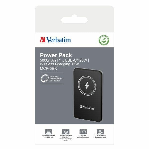 Verbatim Magnetisk Trådlös Powerbank 5000mAh 15W - Svart