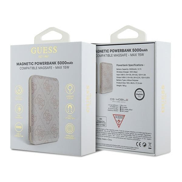 Guess Trådlös MagSafe Powerbank 5000mAh 15W 4G Metall Logo - Rosa