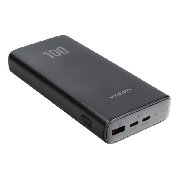 VEGER Powerbank 20000 mAh 100W PD QC 3.0 5A T100 - Svart