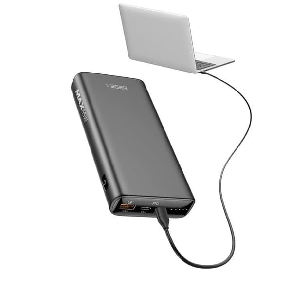 VEGER Powerbank 20000 mAh 100W PD QC 3.0 5A T100 - Svart
