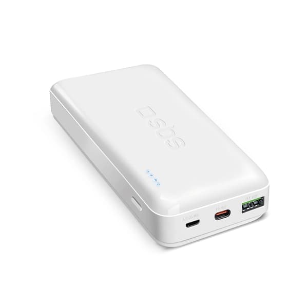 SBS Powerbank 20000mAh Med MicroUSB - USB-C - USB-A - Vit