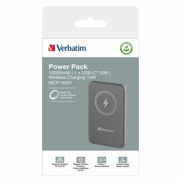 Verbatim Magnetisk Trådlös Powerbank 10000mAh 15W - Grå