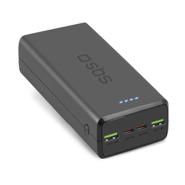 SBS Powerbank 2xUSB-C/2xUSB-A 30000 mAh - Svart