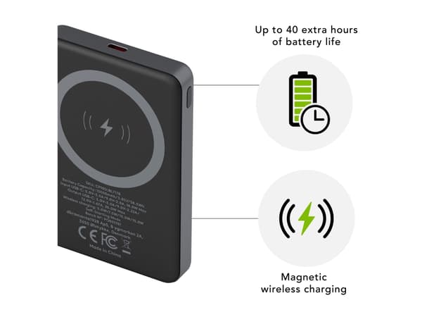 dbramante1928 re-charge - Strømbank - 10000 mAh - 38.5 Wh - 20 watt - 3 A - 2 utgangskontakter (magnetisk, 24 pin USB-C) - grå