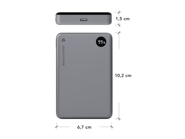 dbramante1928 re-charge - Strømbank - 10000 mAh - 38.5 Wh - 20 watt - 3 A - 2 utgangskontakter (magnetisk, 24 pin USB-C) - grå