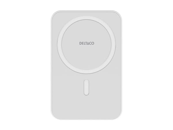 DELTACO PB-Q1006 - Powerbank - magneetti, jopa 15W langaton lataus - 5000 mAh - 19.25 Wh - 20 Watt (24 pin USB-C) - hvid