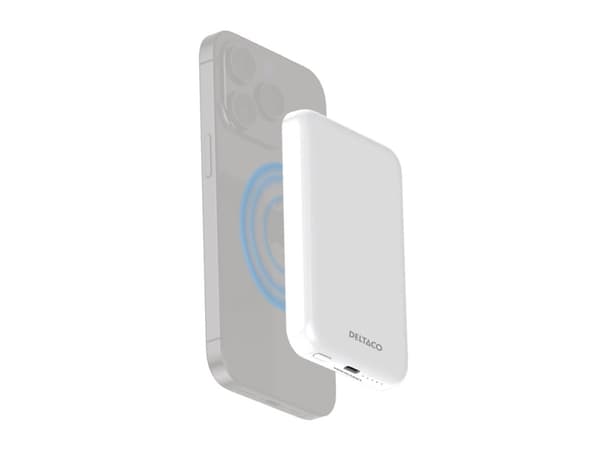 DELTACO PB-Q1006 - Powerbank - magneetti, jopa 15W langaton lataus - 5000 mAh - 19.25 Wh - 20 Watt (24 pin USB-C) - hvid