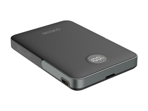 DELTACO PB-Q1007 - Strømbank - stand, magnet, up to 15W wireless charging - 5000 mAh - 19.25 Wh - 20 watt (24 pin USB-C) - svart