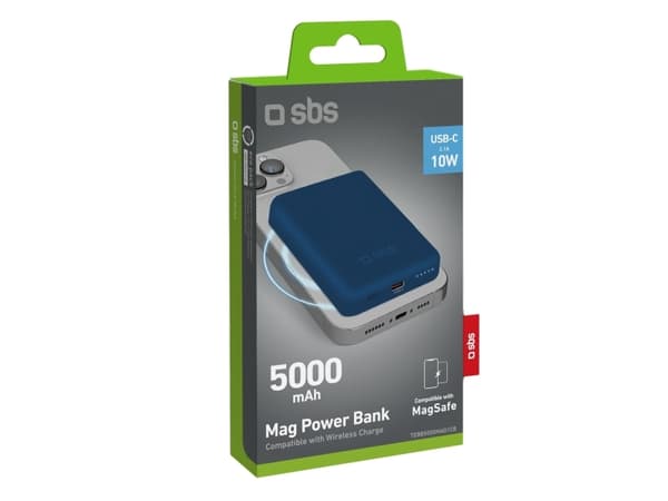 SBS TEBB5000MAG1CB, 5000 mAh, Trådløs lading, Blå