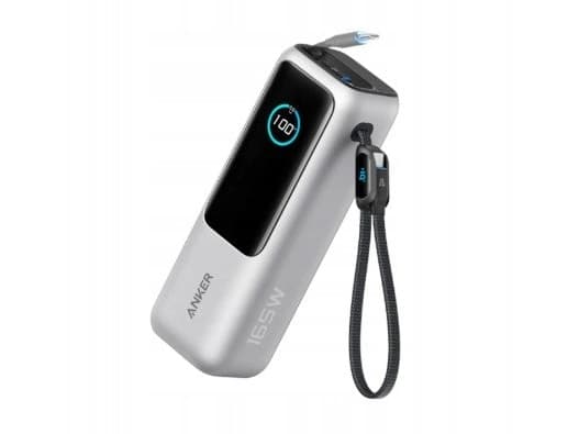 ANKER PowerBank 25.000mAh 165W 3x 100W USB-C 1x USB-A med Smart Display två integrerade laddningskablar svart