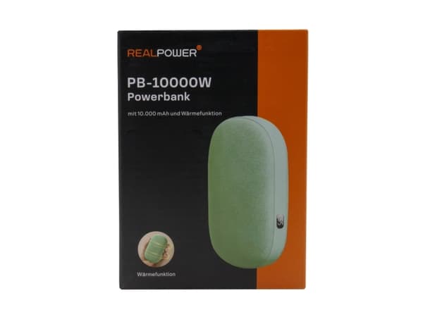 RealPower Powerbank PB-10000W, 10 000 mAh, grønn, varmefunksjon