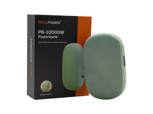 RealPower Powerbank PB-10000W, 10 000 mAh, grønn, varmefunksjon