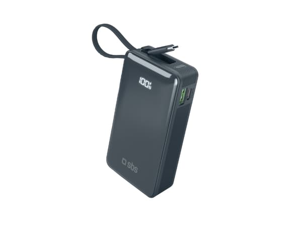 SBS Powerbank 10 000 mAh med innebygd USB-C-kabel, blå Blå