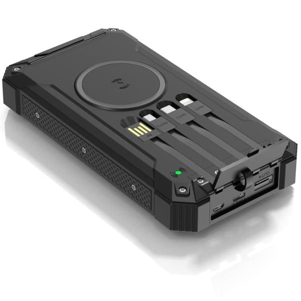 Denver PowerBank 20.000 mAh Solcell 4st kablar + trådlös laddning Svart Svart