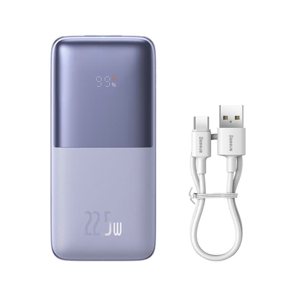 Baseus Powerbank Qpow 20000mAh 22.5W med Inbyggd USB-C Kabel - Vit
