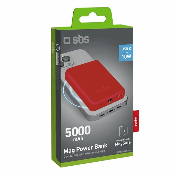 SBS MagSafe Trådlös Power Bank 5000 mAh USB-C - Röd