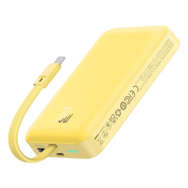 Baseues Mgasafe Powerbank 10000mAh 60W Med Built-in USB-C Kabel - Gul
