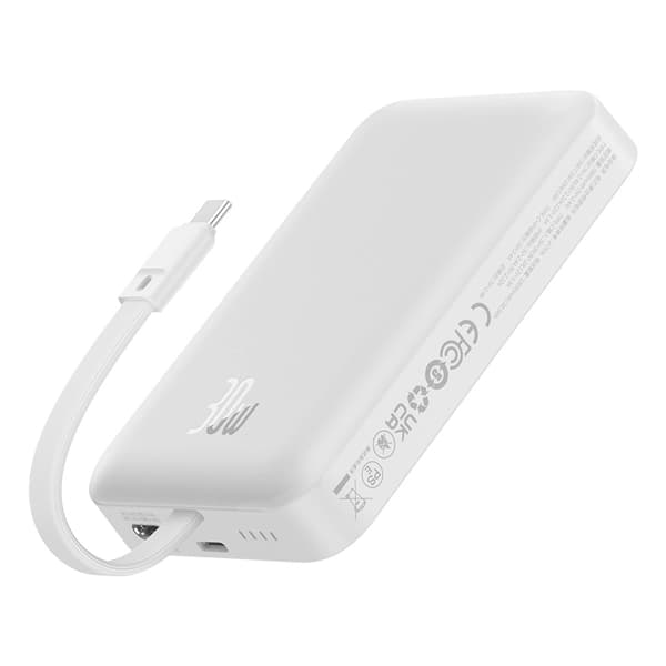 Baseues Mgasafe Powerbank 10000mAh 60W Med Built-in USB-C Kabel - Vit