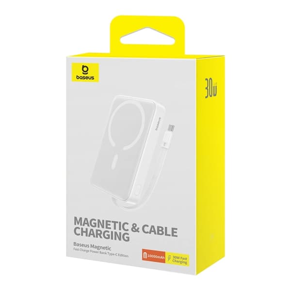 Baseues Mgasafe Powerbank 10000mAh 60W Med Built-in USB-C Kabel - Vit