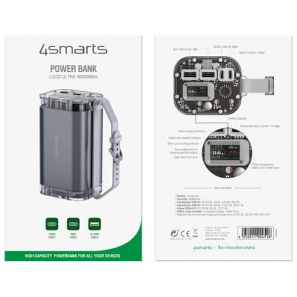 4smarts Powerbank 40000mAh Lucid Ultra - Grå