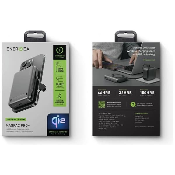 Energea Qi2 MagSafe PowerBank 10000mAh MagPac Pro Plus - Grå