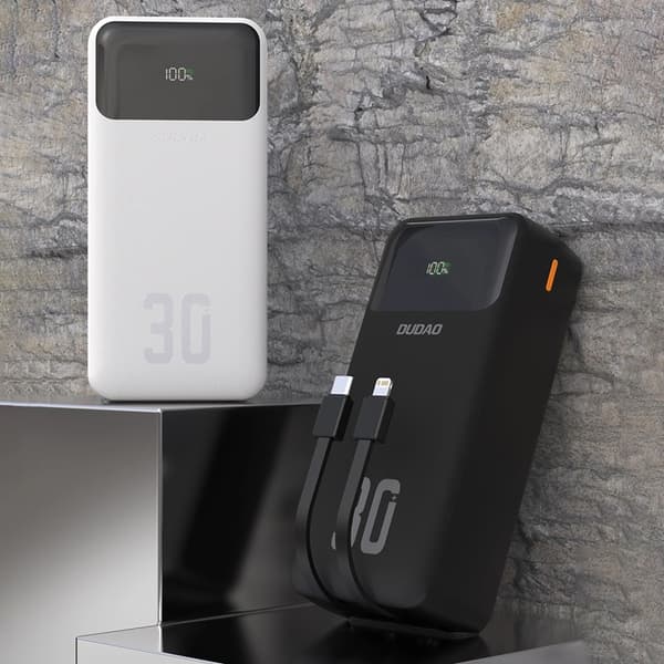 Dudao Powerbank 30000mAh 22.5W PD med Kabel - Vit