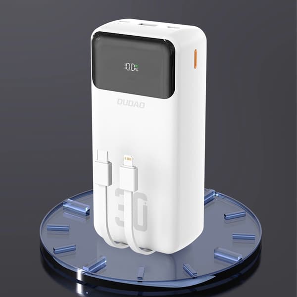 Dudao Powerbank 30000mAh 22.5W PD med Kabel - Vit