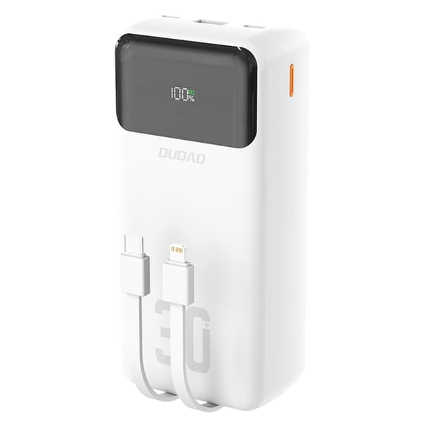 Dudao Powerbank 30000mAh 22.5W PD med Kabel - Vit