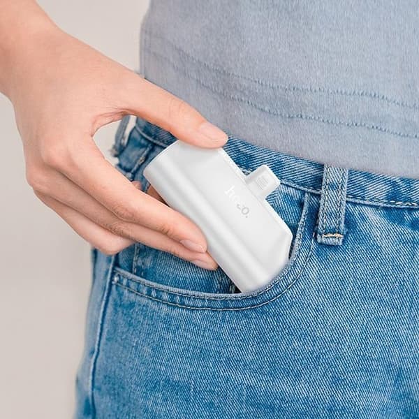 Hoco Powerbank 3000 mAh med Inbyggd Kontakt USB-C - Vit