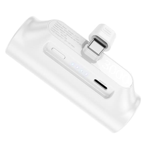Hoco Powerbank 3000 mAh med Inbyggd Kontakt USB-C - Vit