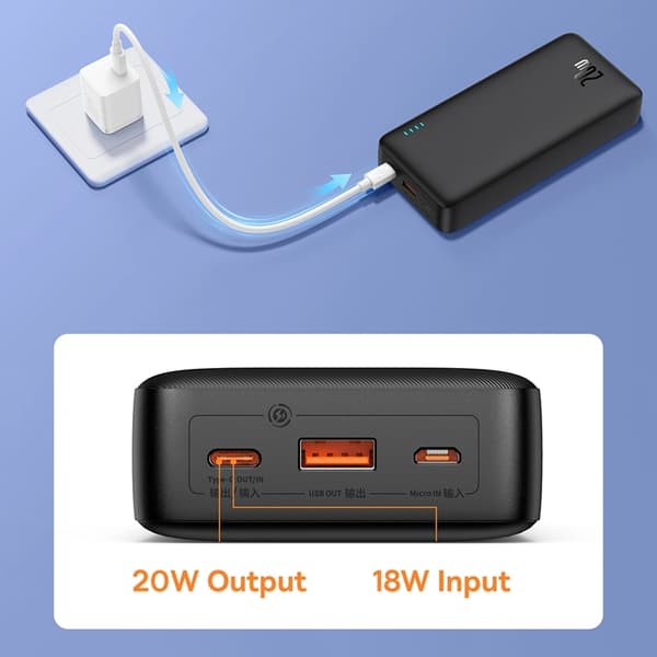 Baseus Powerbank 20000 mAh 20W Med USB-A Till USB-C Kabel - Blå