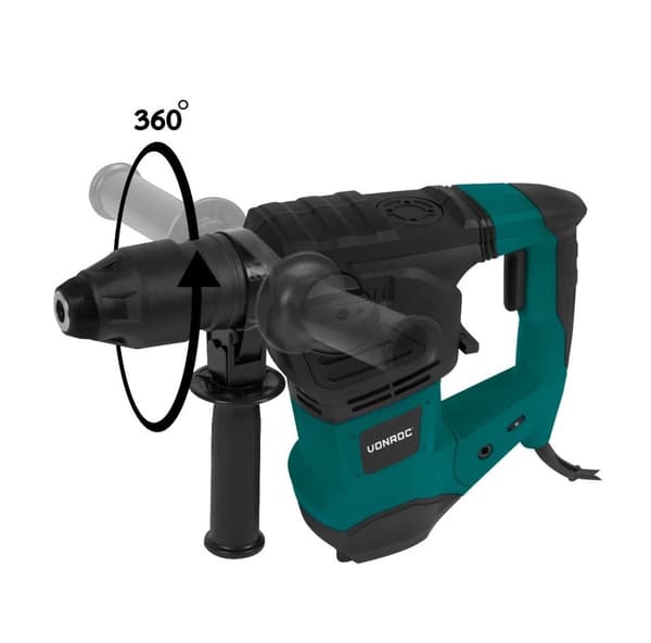 VONROC Borehammer - 1800W - Rotation - Pneumatisk - 6 Joule | SDS plus | Inkl. Borehoved og Tilbehør