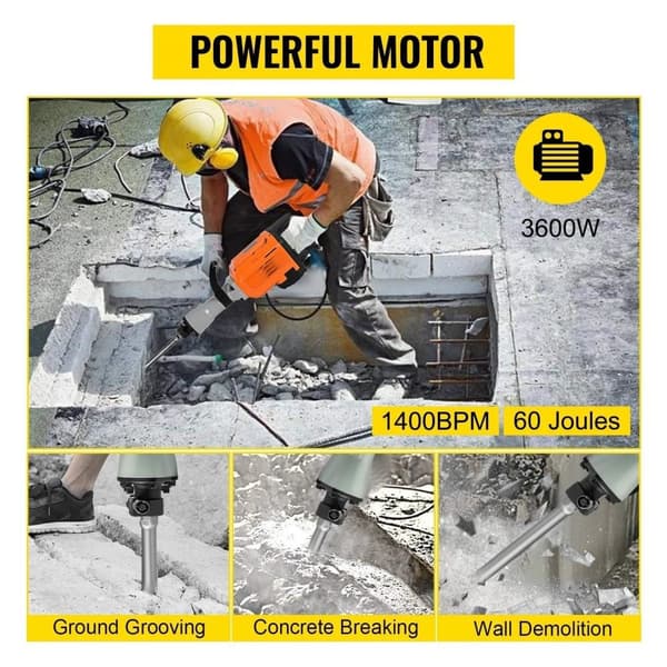 3600W 1400RPM multifunktionell elektrisk rivningshammare, kraftig konstruktion