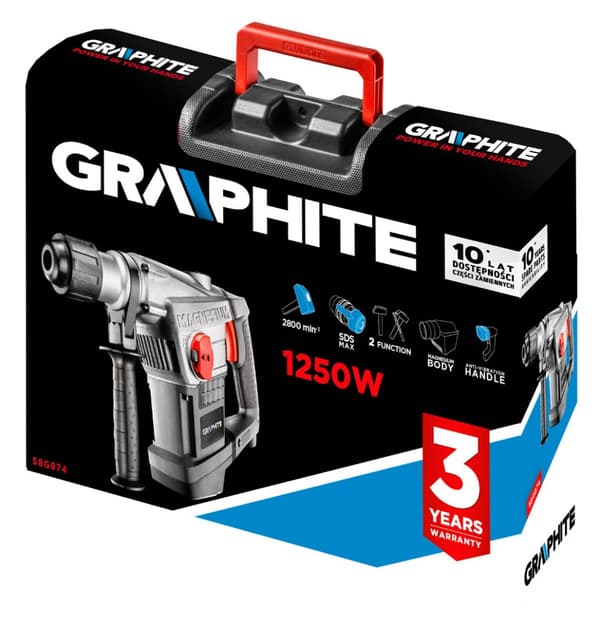 SDS Max 1250W slaghammer, kuffert