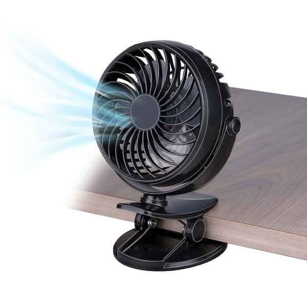 Lille ventilator med bordklemme - genopladelig og 360° drejelig