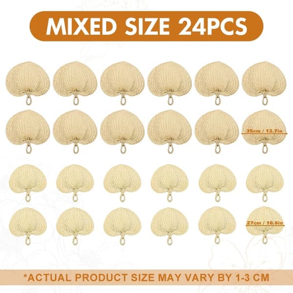 Naturliga Raffia Handfläktar, 24-pack, Finns i Blandade Storlekar,24ST 35CM