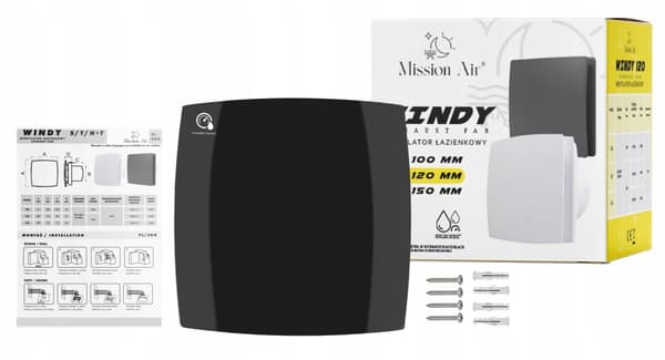 Kylpyhuoneen tuuletin WINDY 120 H+T BLACK